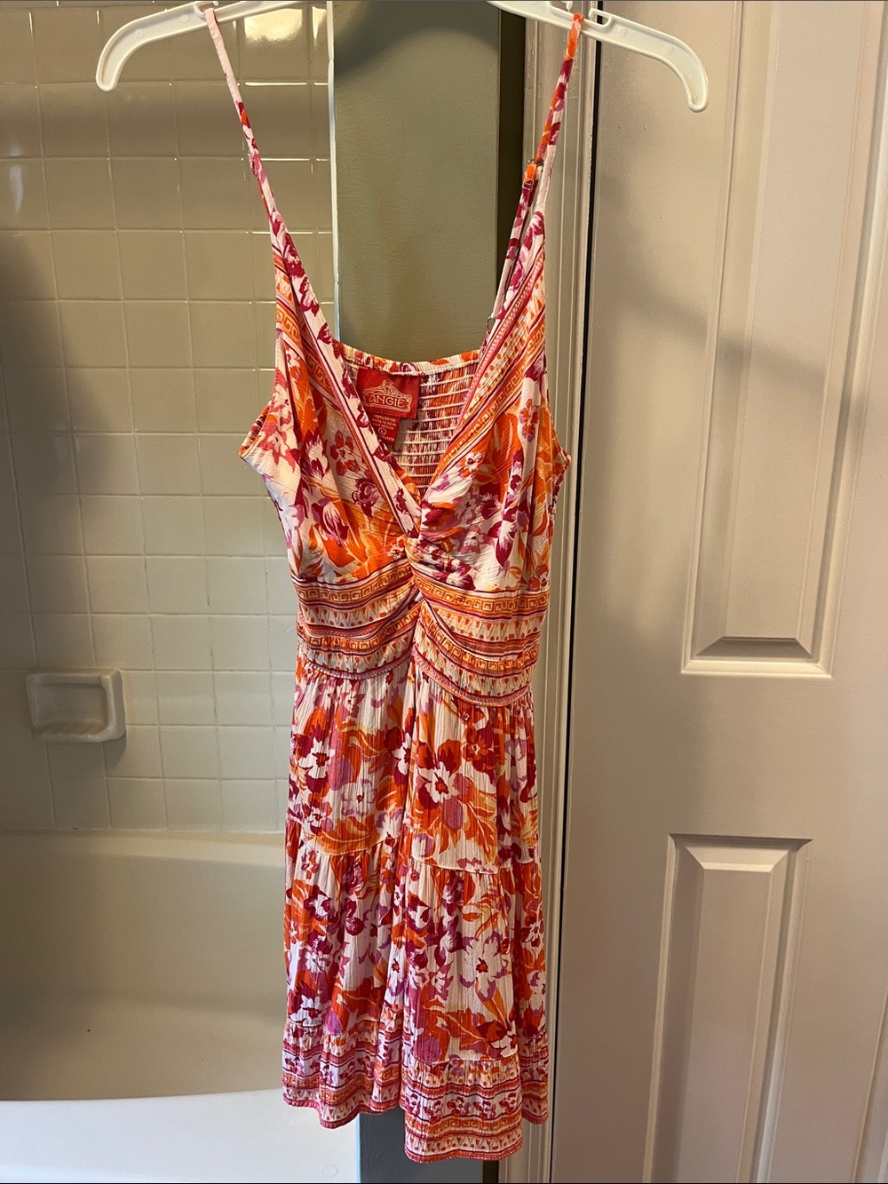 Angie Floral Mini Dress in Vibrant Orange, Pink, & Cream. Size M/L.